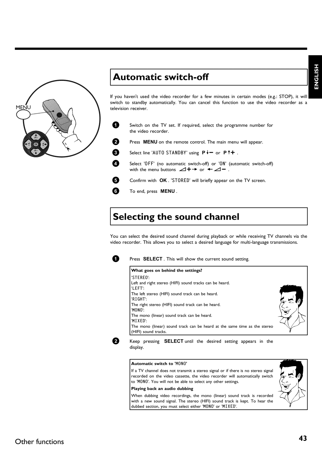 Philips DVR specifications Selecting the sound channel, What goes on behind the settings?, Automatic switch to Mono 