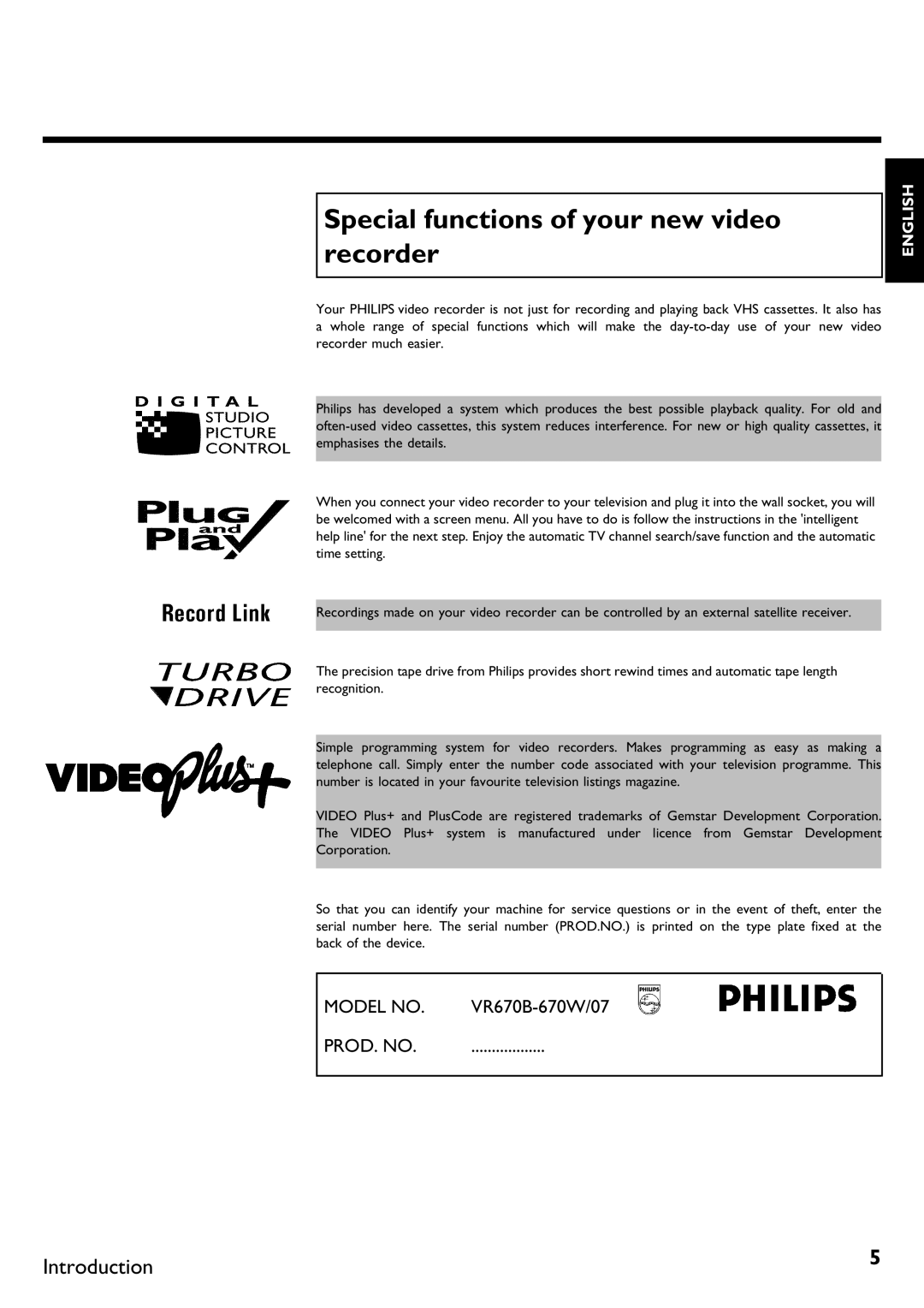 Philips DVR specifications Special functions of your new video recorder 