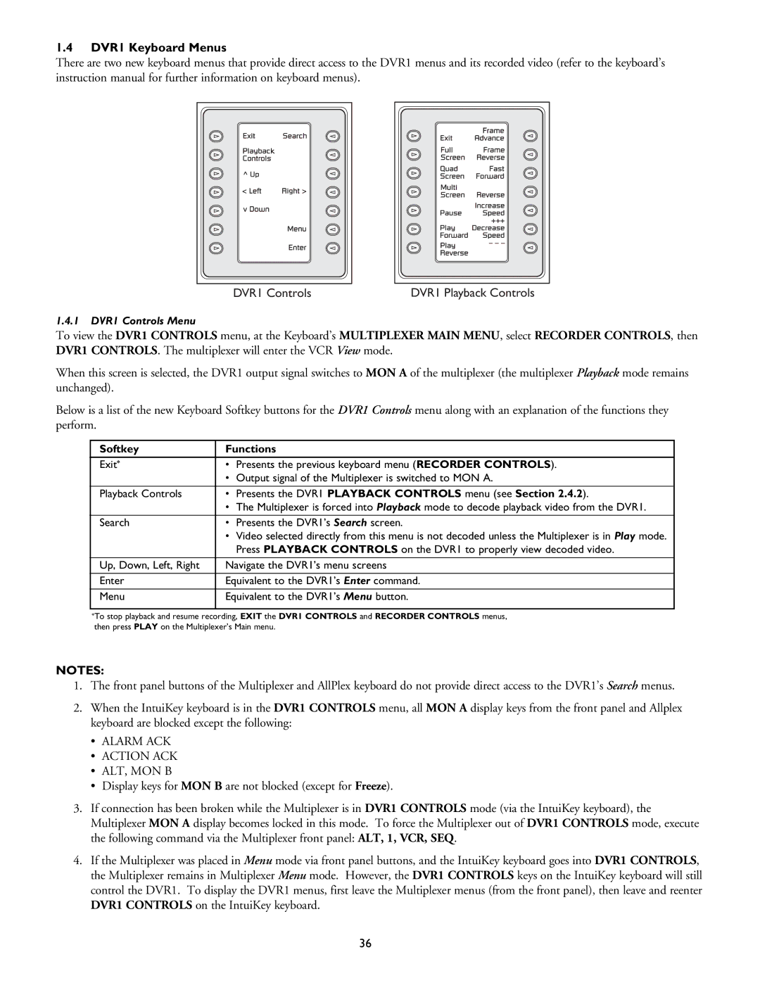 Philips DVR1EP08, DVR1EP32A, DVR1EP16 installation instructions DVR1 Keyboard Menus, DVR1 Controls 