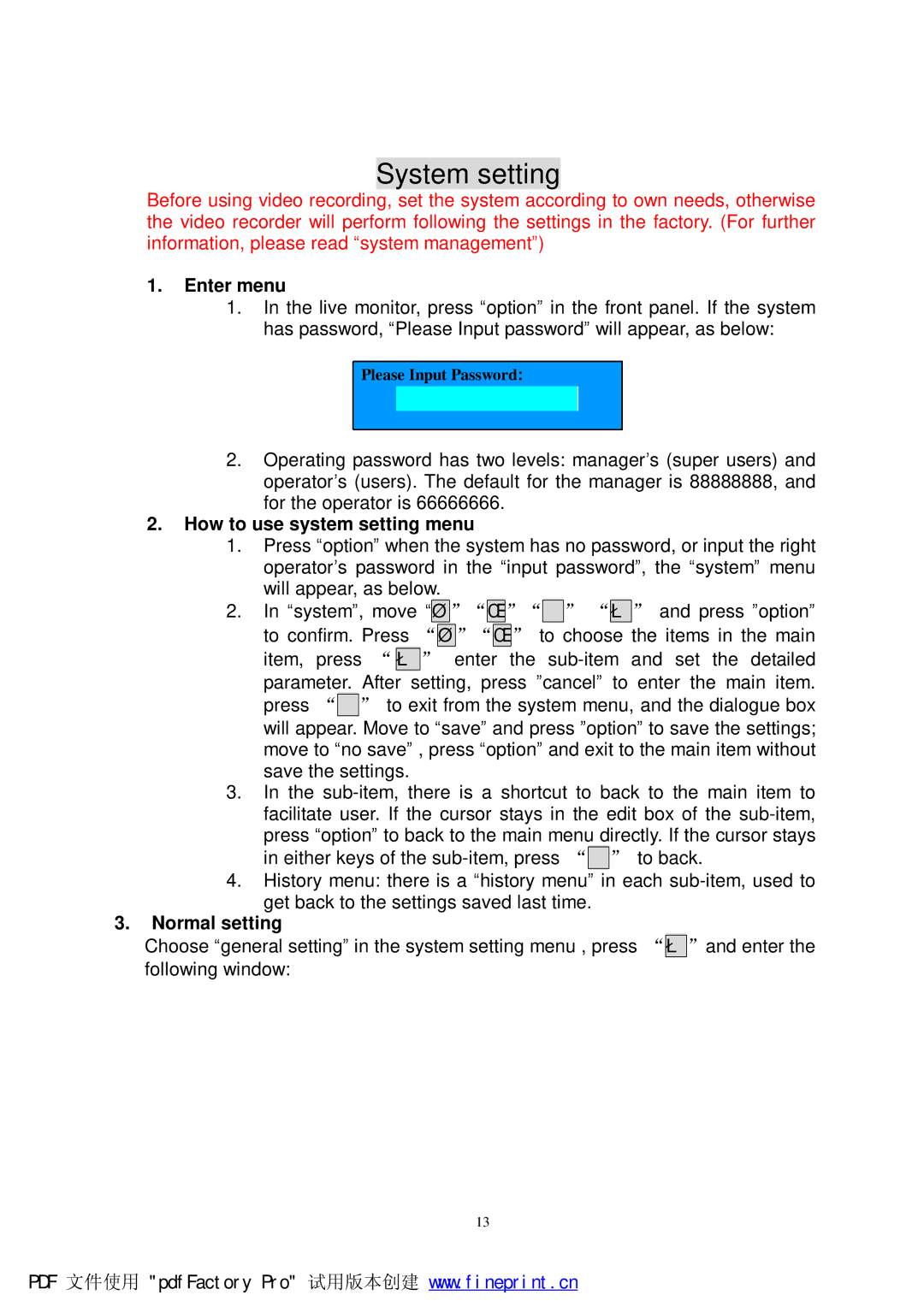 Philips DVR2104 manual System setting 