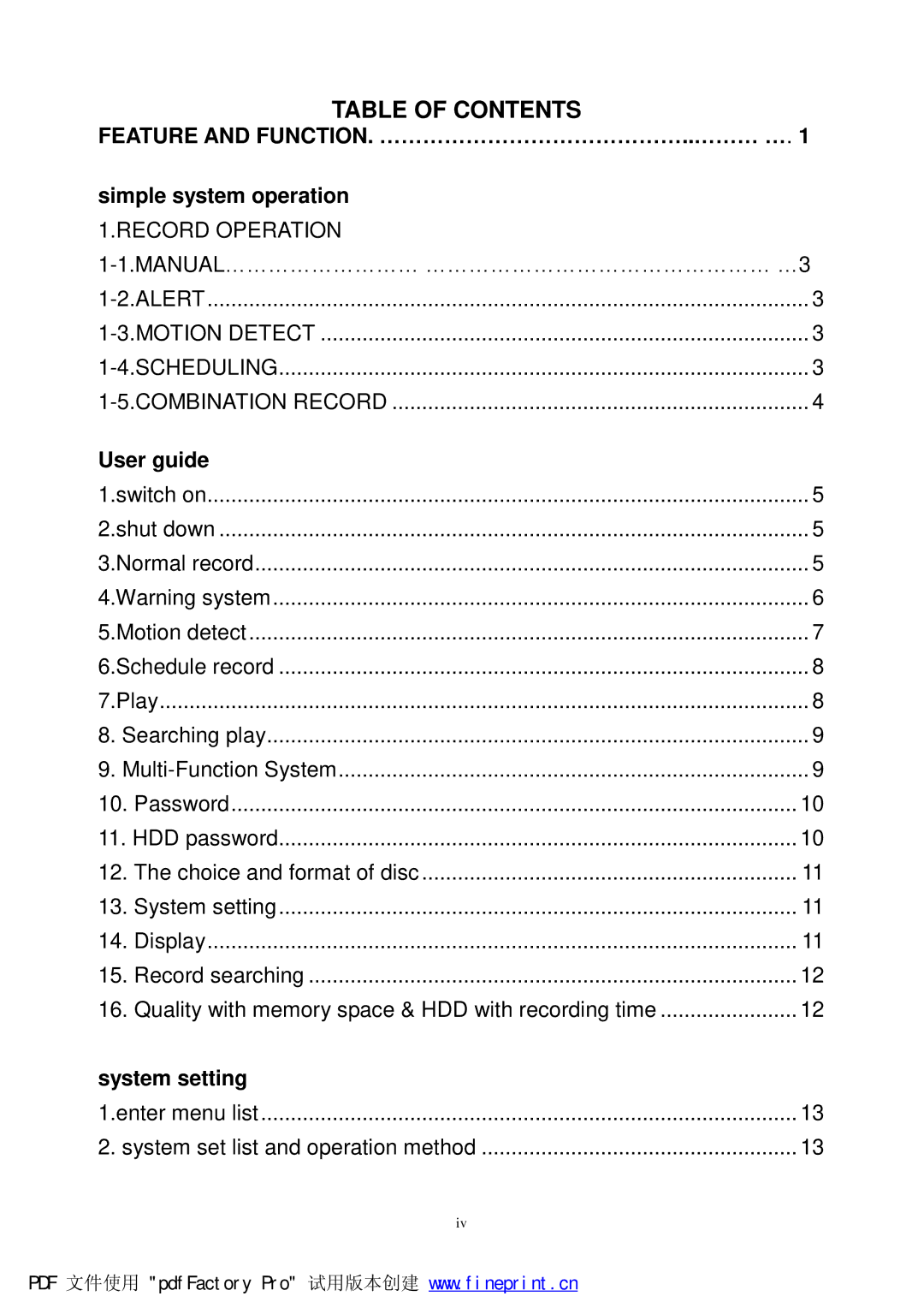 Philips DVR2104 manual Table of Contents 