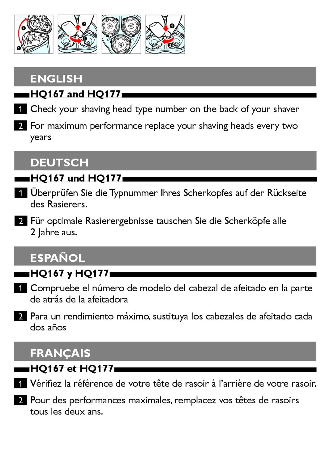 Philips E 825 S manual English, Deutsch, Español, Français 