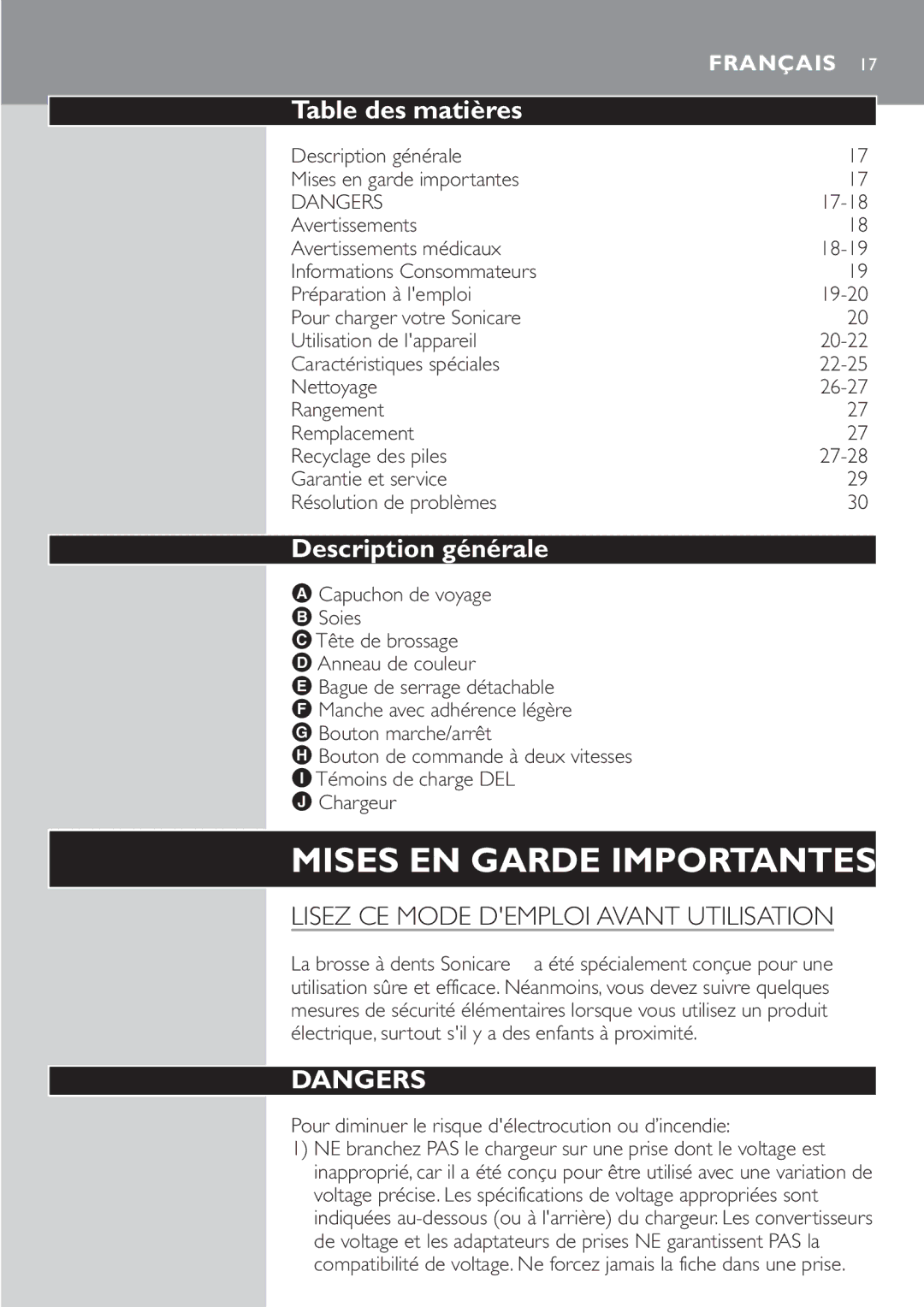 Philips e7000 Series manual Table des matières, Description générale, Lisez CE Mode Demploi Avant Utilisation 