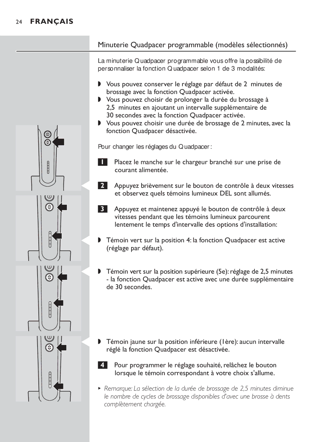 Philips e7000 Series manual Minuterie Quadpacer programmable modèles sélectionnés 