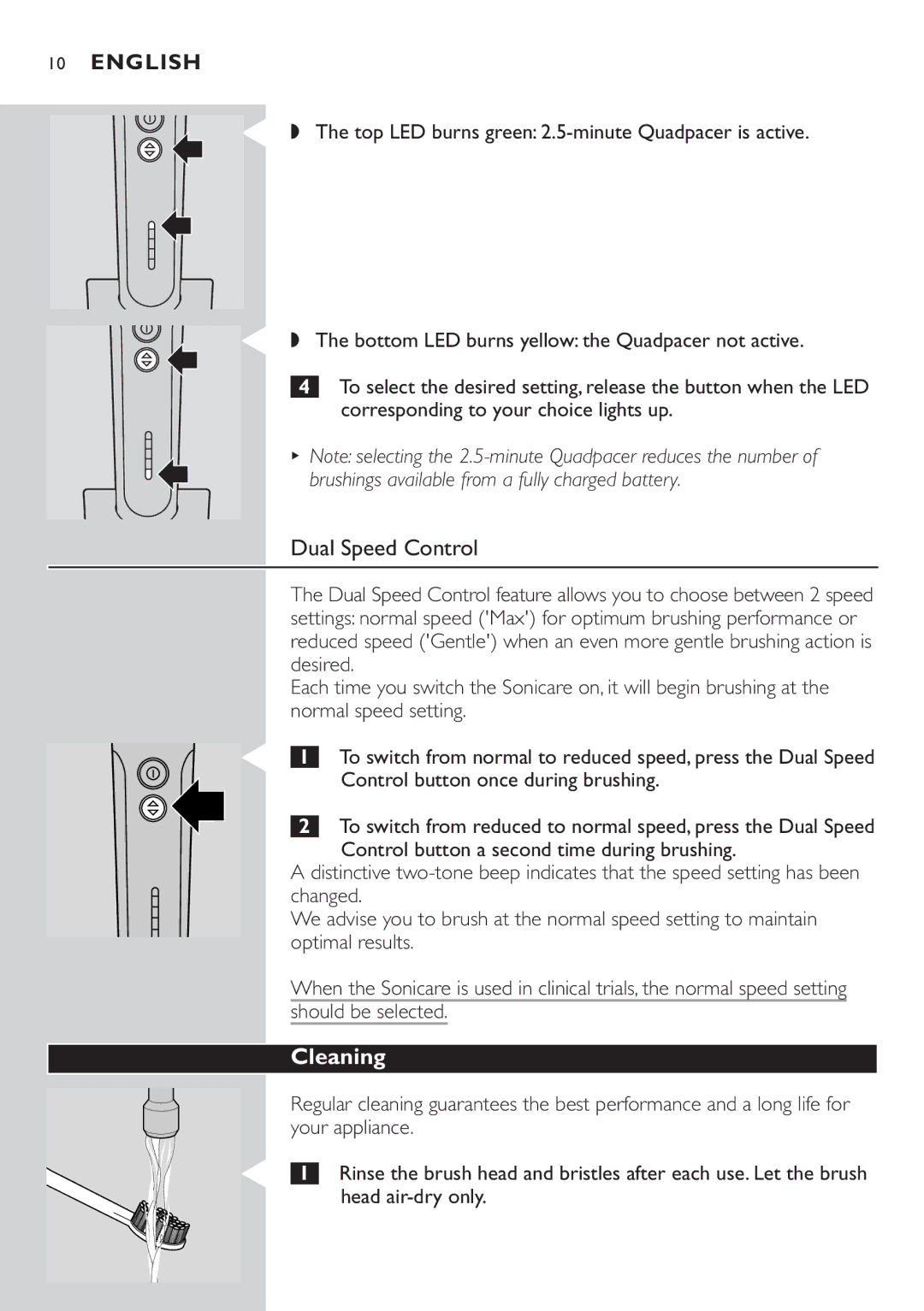 Philips e7000 manual Dual Speed Control, Cleaning 