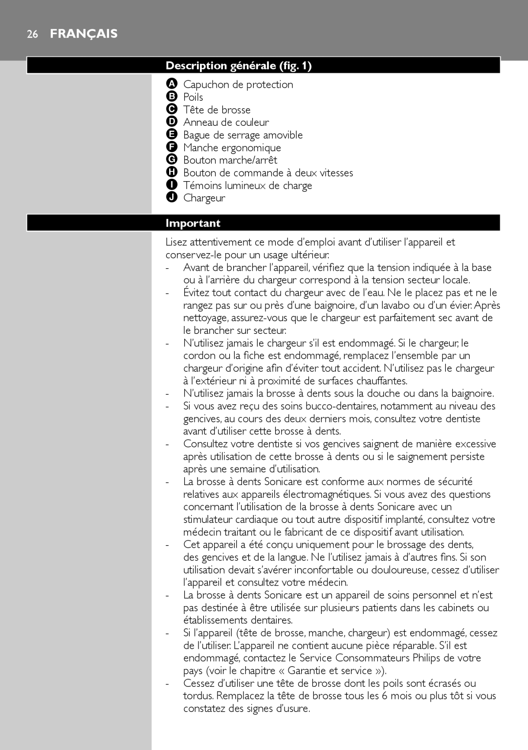 Philips e9000 manual Français, Description générale fig 