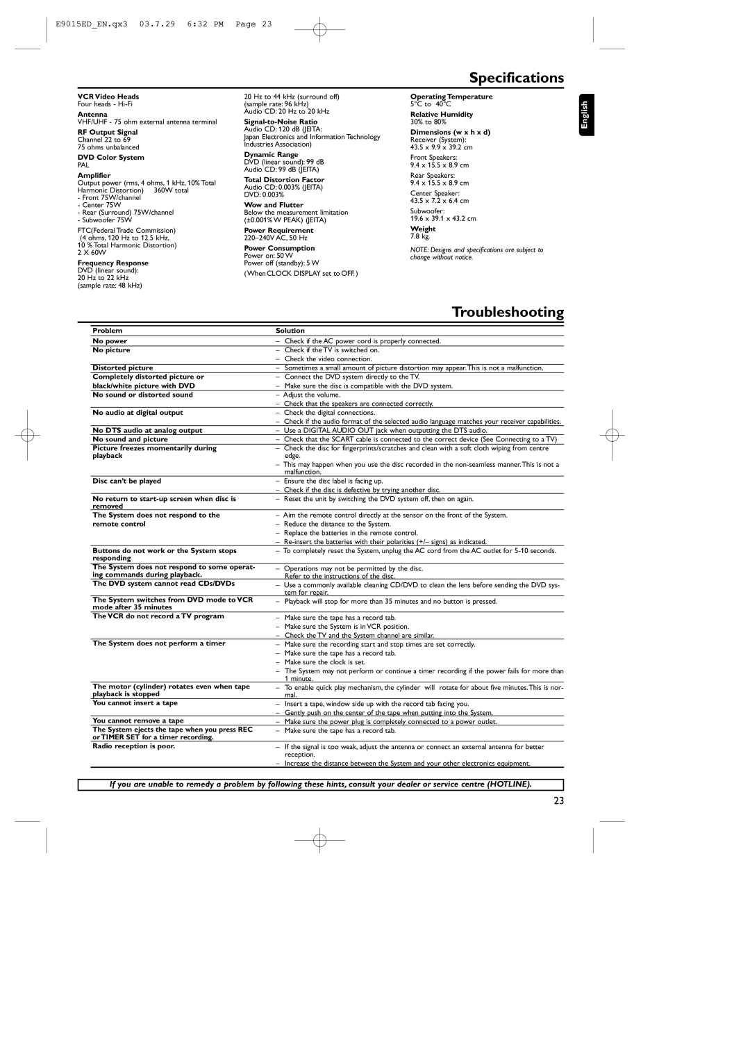 Philips 0VMN03813, E9015ED, MX5100VR/00 manual Specifications, Amplifier 