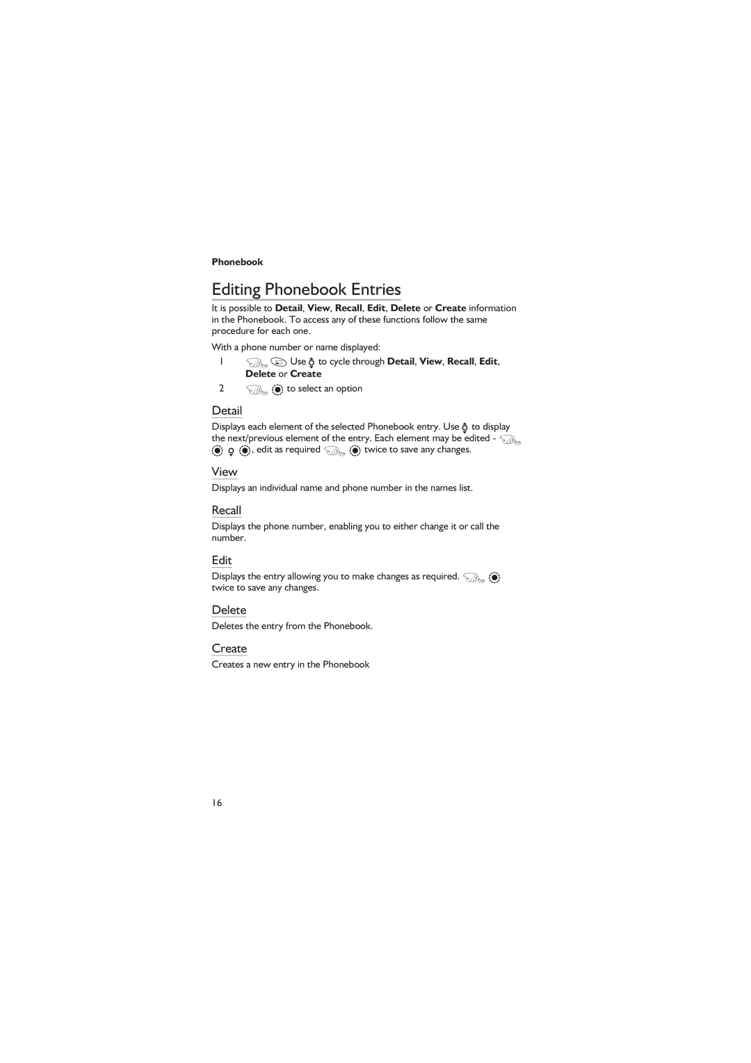 Philips EB-GD67 operating instructions Editing Phonebook Entries 