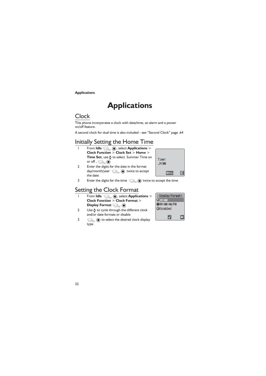 Philips EB-GD67 operating instructions Applications, Initially Setting the Home Time, Setting the Clock Format 