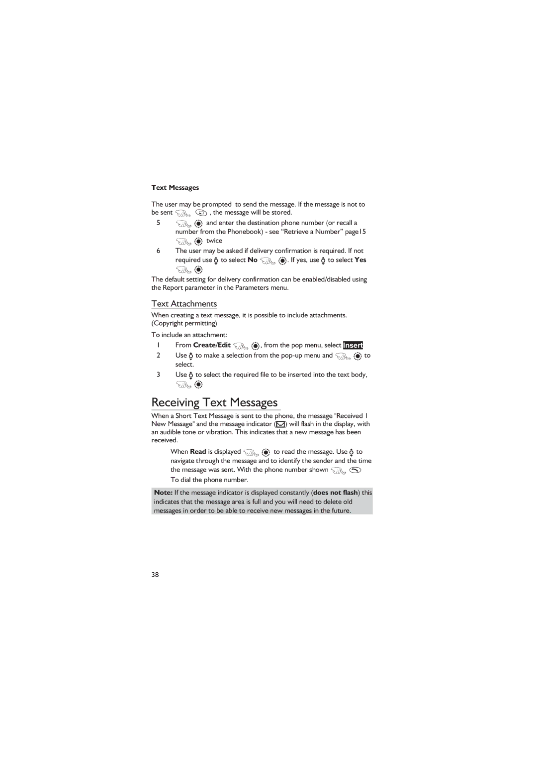 Philips EB-GD67 operating instructions Receiving Text Messages, Text Attachments 