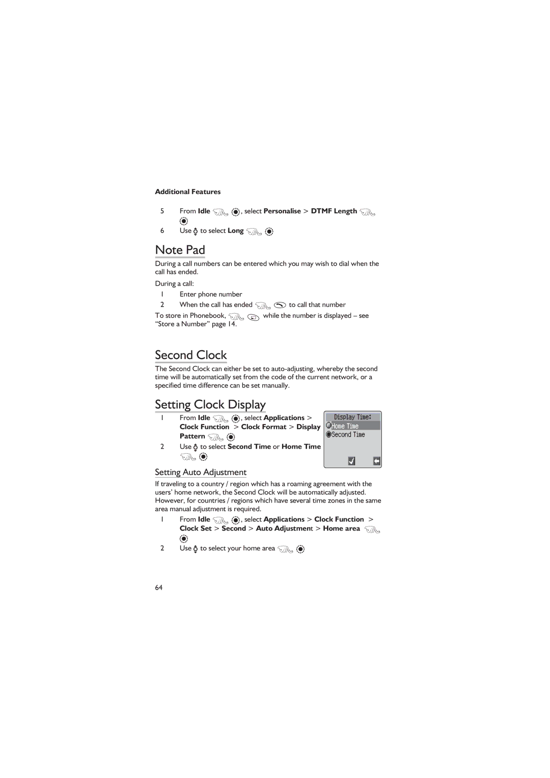 Philips EB-GD67 operating instructions Second Clock, Setting Clock Display, Setting Auto Adjustment 