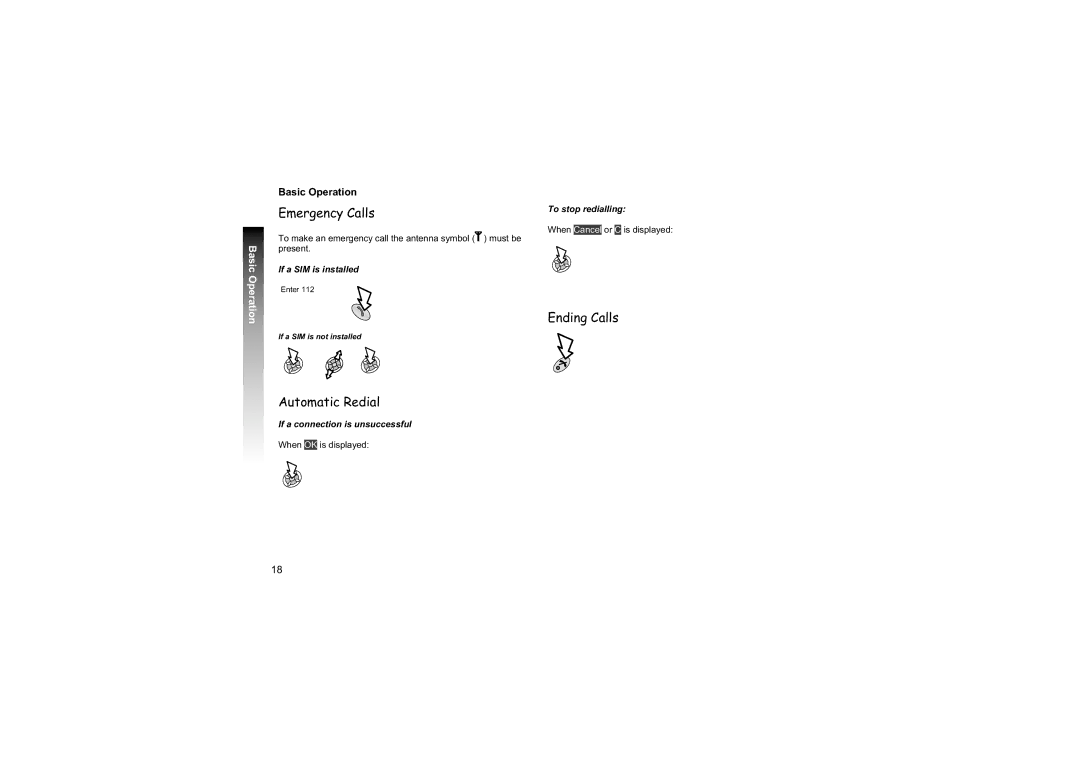 Philips EB-GD87 manual Emergency Calls, Automatic Redial, Ending Calls 