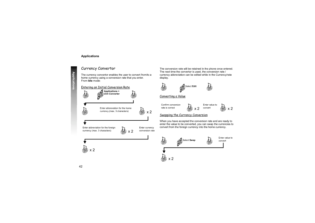 Philips EB-GD87 Currency Convertor, Entering an Initial Conversion Rate, Converting a Value, Applications Unit Converter 