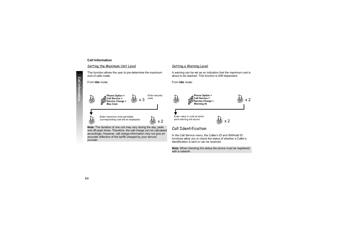 Philips EB-GD87 manual Call Identification, Setting the Maximum Unit Level, Setting a Warning Level 