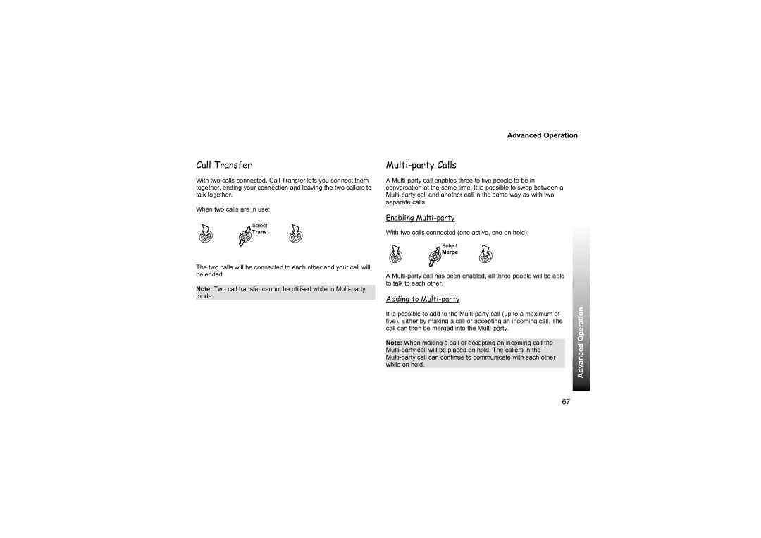 Philips EB-GD87 manual Call Transfer, Multi-party Calls, Enabling Multi-party, Adding to Multi-party 