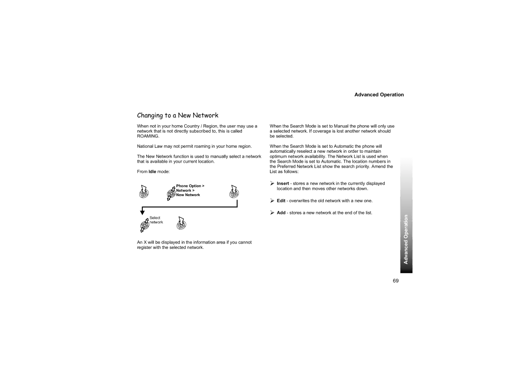 Philips EB-GD87 manual Changing to a New Network, Phone Option Network New Network 