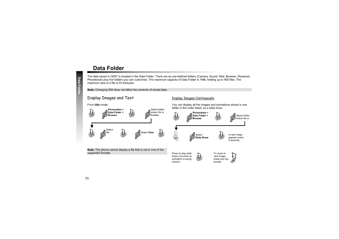 Philips EB-GD87 manual Display Images and Text, Display Images Continuously, Personalise Data Folder, Slide Show 