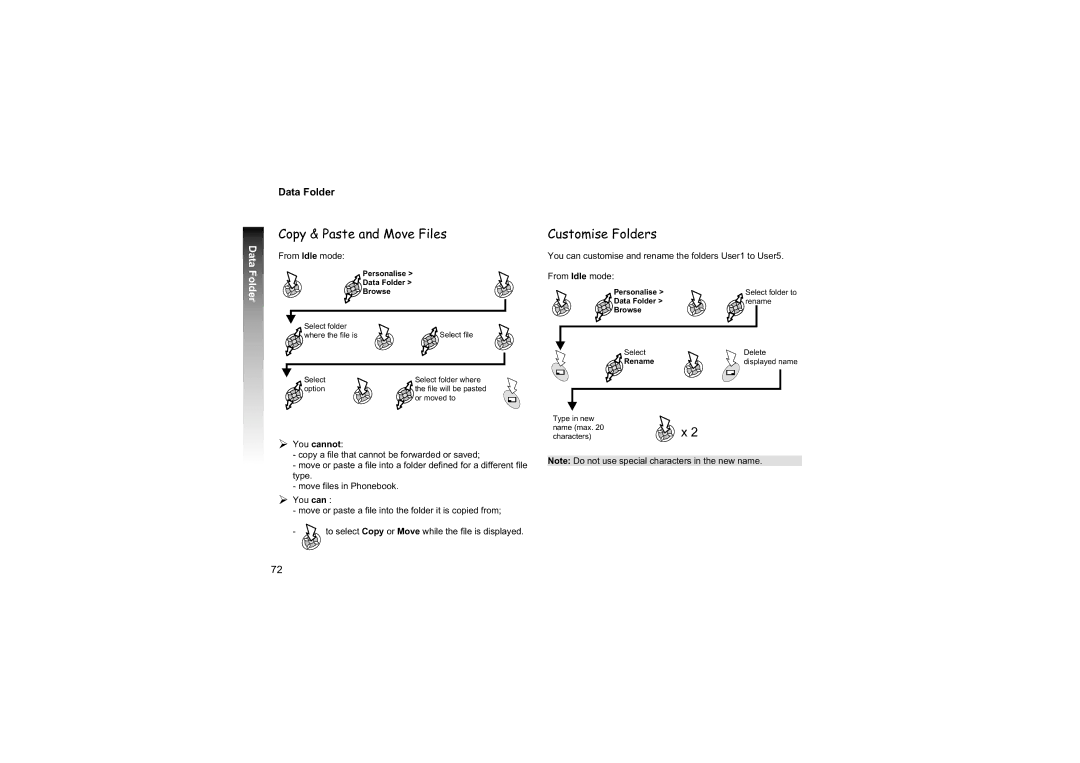 Philips EB-GD87 manual Copy & Paste and Move Files, Customise Folders, Rename 