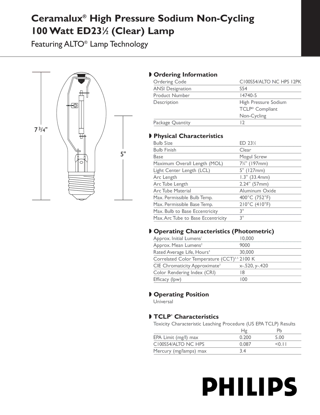 Philips ED231 manual Ordering Information, Operating Characteristics Photometric, Operating Position 