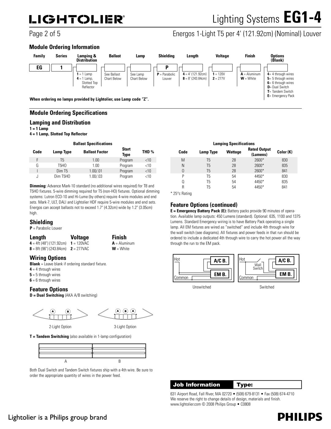 Philips EG1-4 Module Ordering Information, Module Ordering Specifications Lamping and Distribution, Shielding 