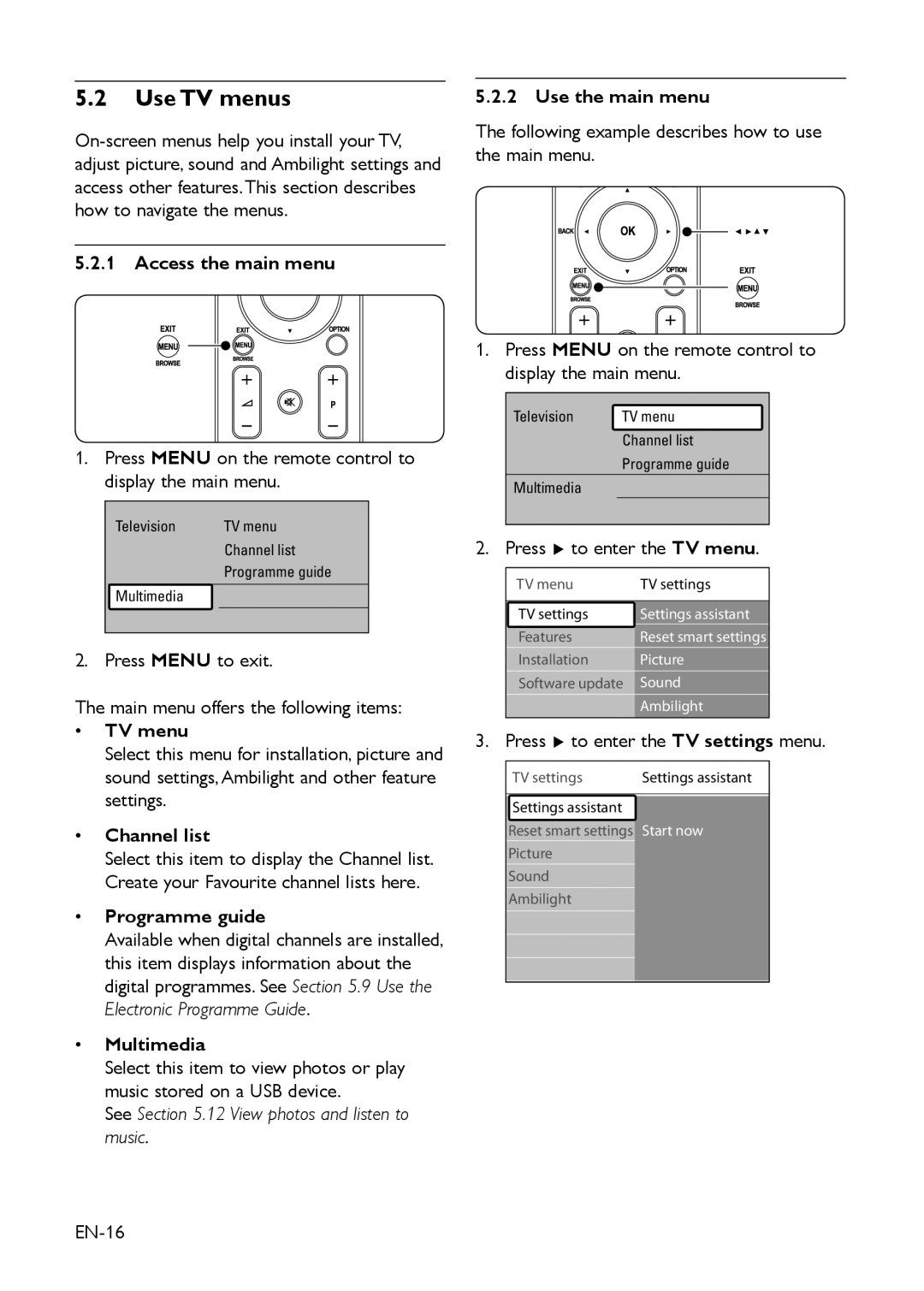 Philips EIP-4500 user manual Use TV menus 