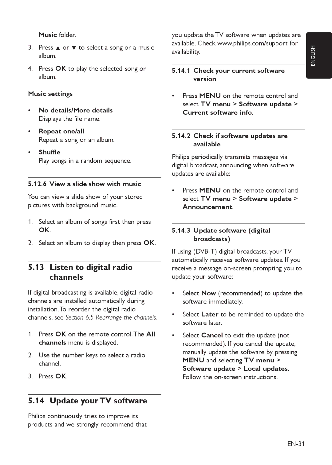 Philips EIP-4500 user manual Listen to digital radio channels, Update your TV software 