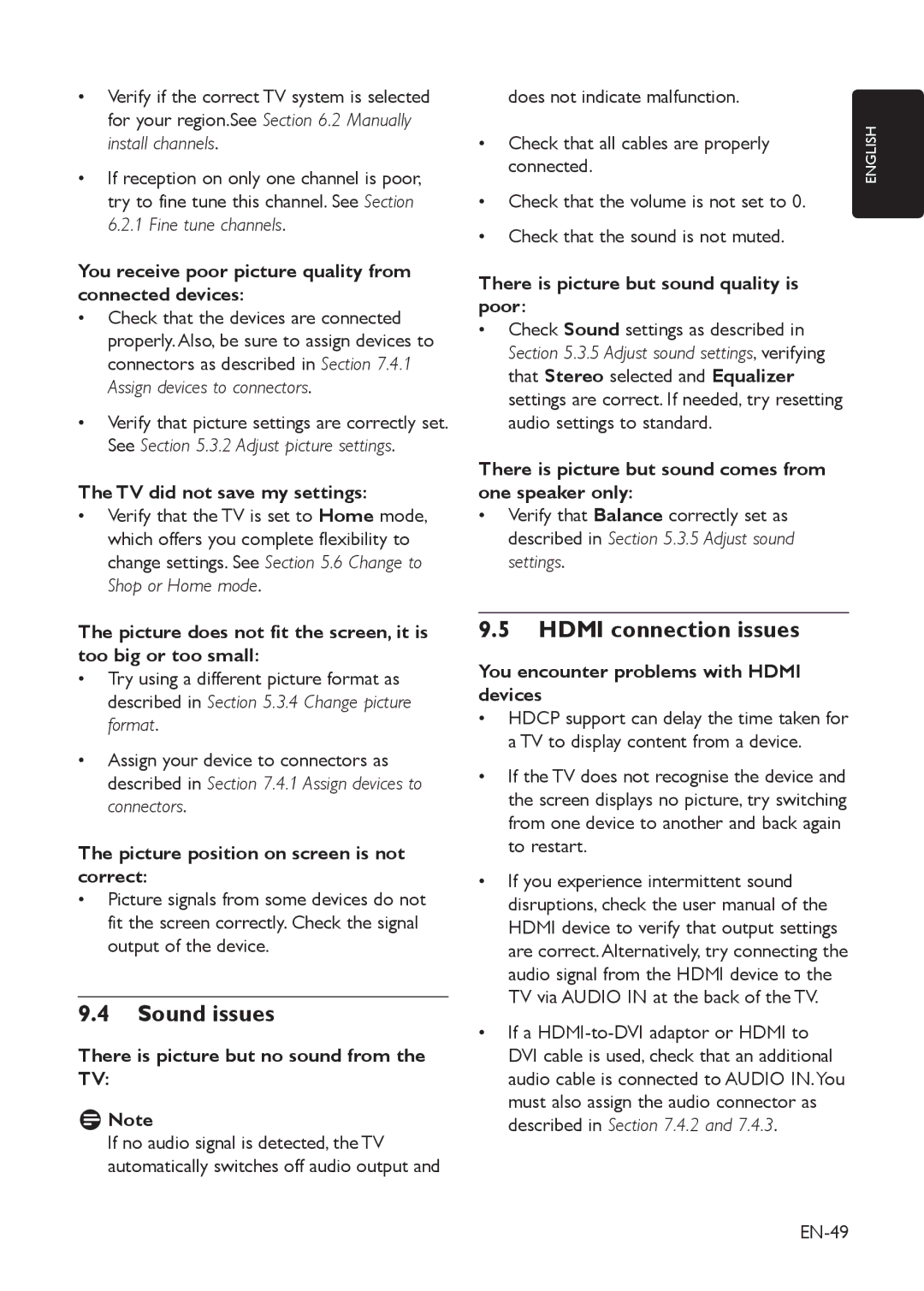 Philips EIP-4500 user manual Sound issues, Hdmi connection issues 