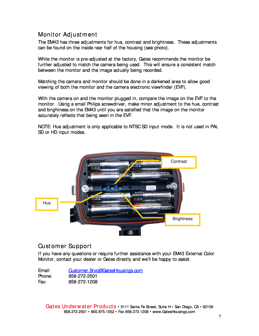 Philips EM43 manual Monitor Adjustment, Customer Support, Email Customer.Srvc@GatesHousings.com 