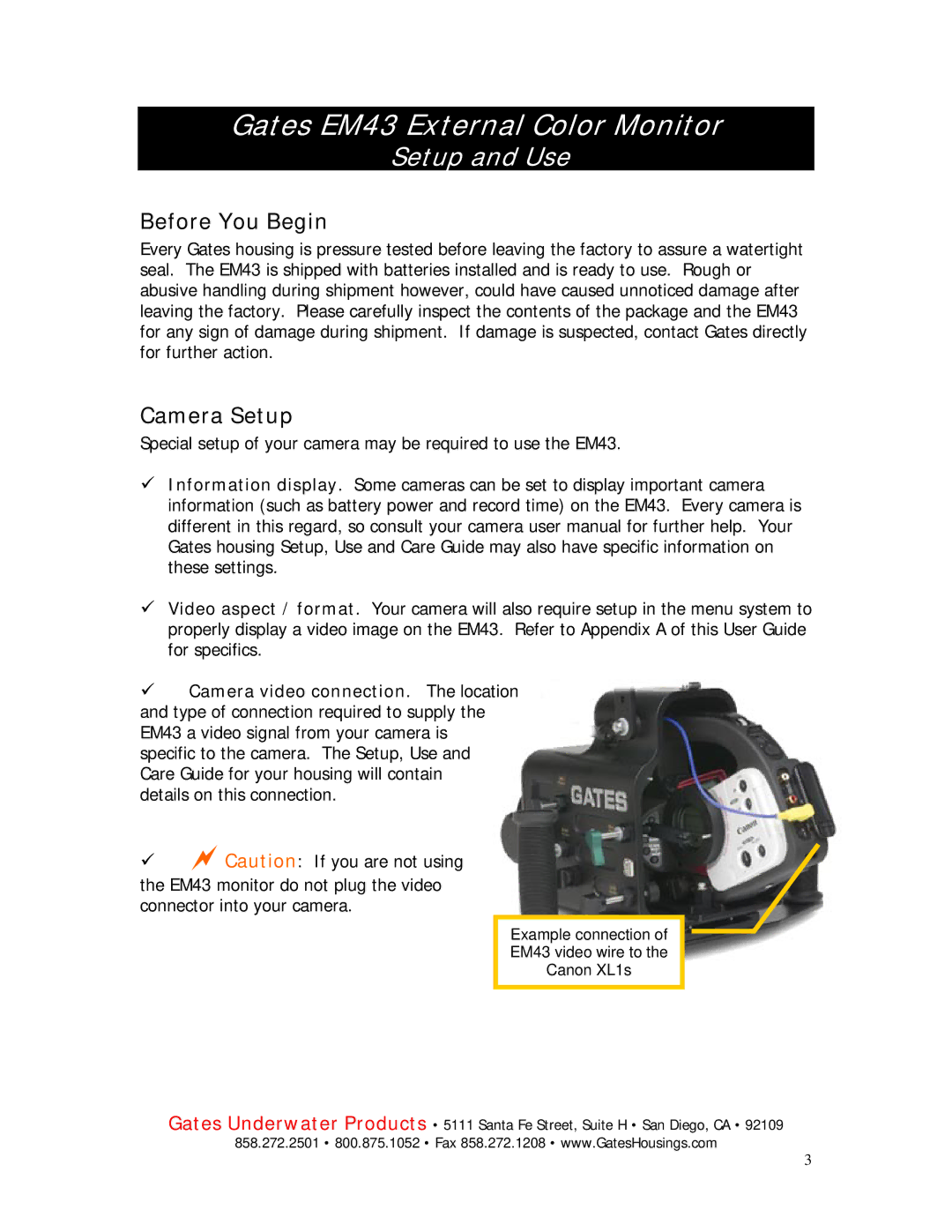 Philips EM43 manual Before You Begin, Camera Setup, Camera video connection. The location 