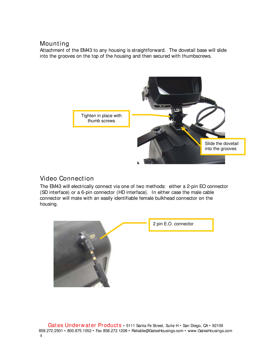 Philips EM43 manual Mounting, Video Connection 