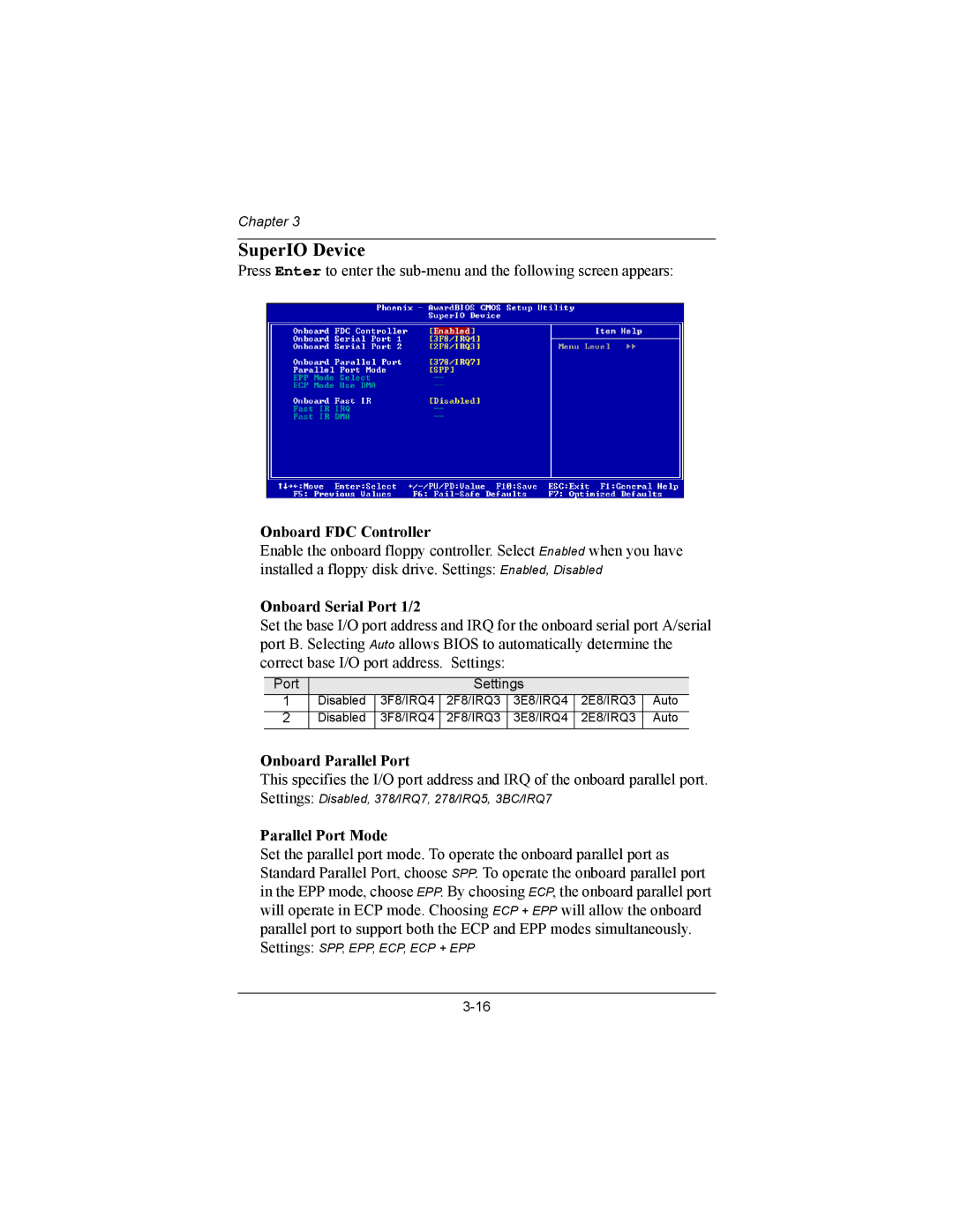 Philips EPIA-MII user manual SuperIO Device, Onboard FDC Controller, Onboard Serial Port 1/2, Onboard Parallel Port 