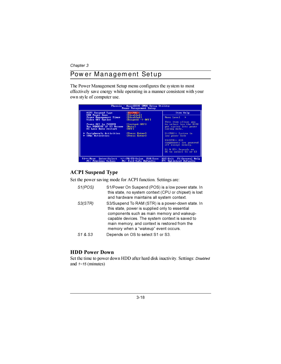 Philips EPIA-MII user manual Power Management Setup, Acpi Suspend Type, HDD Power Down 