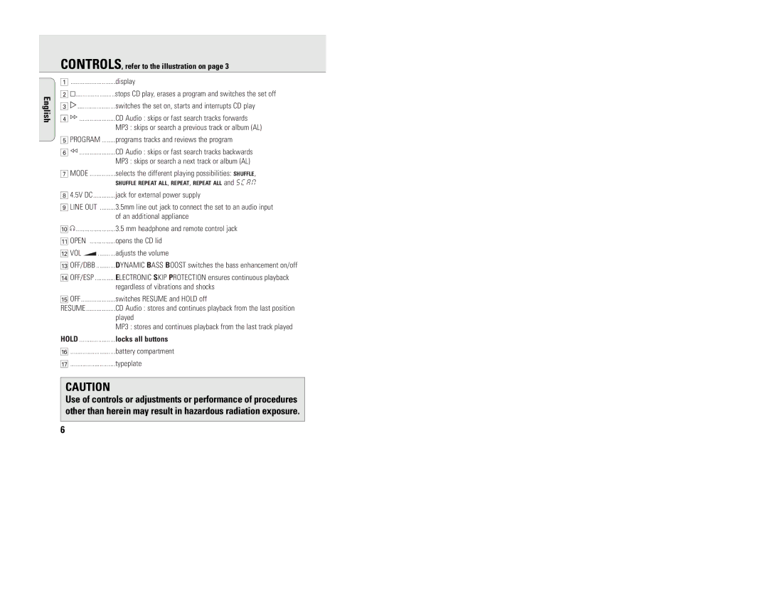 Philips EXP 103, EXP 101 manual CONTROLS, refer to the illustration on, Locks all buttons 