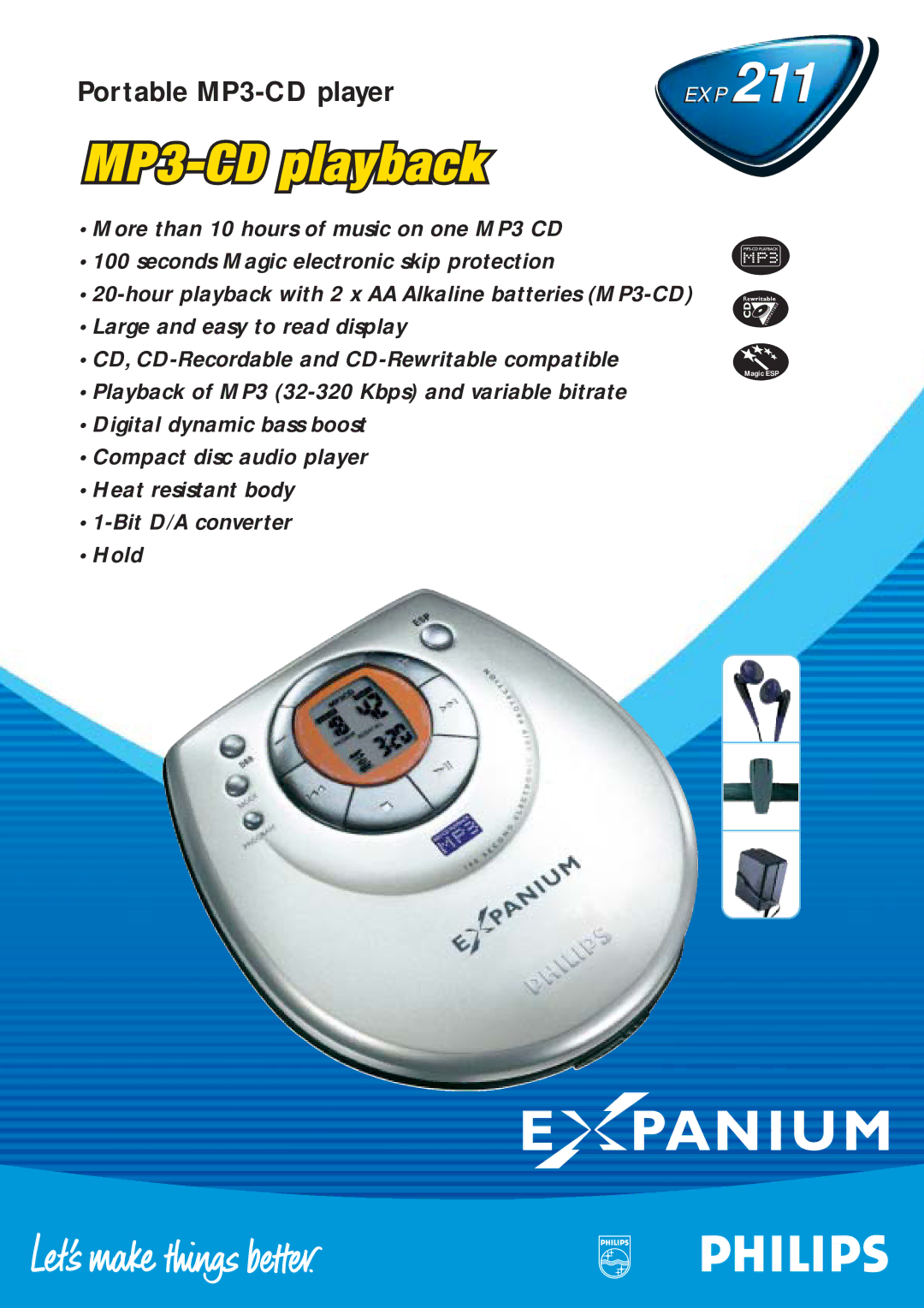 Philips EXP 21 manual Portable MP3-CD player 