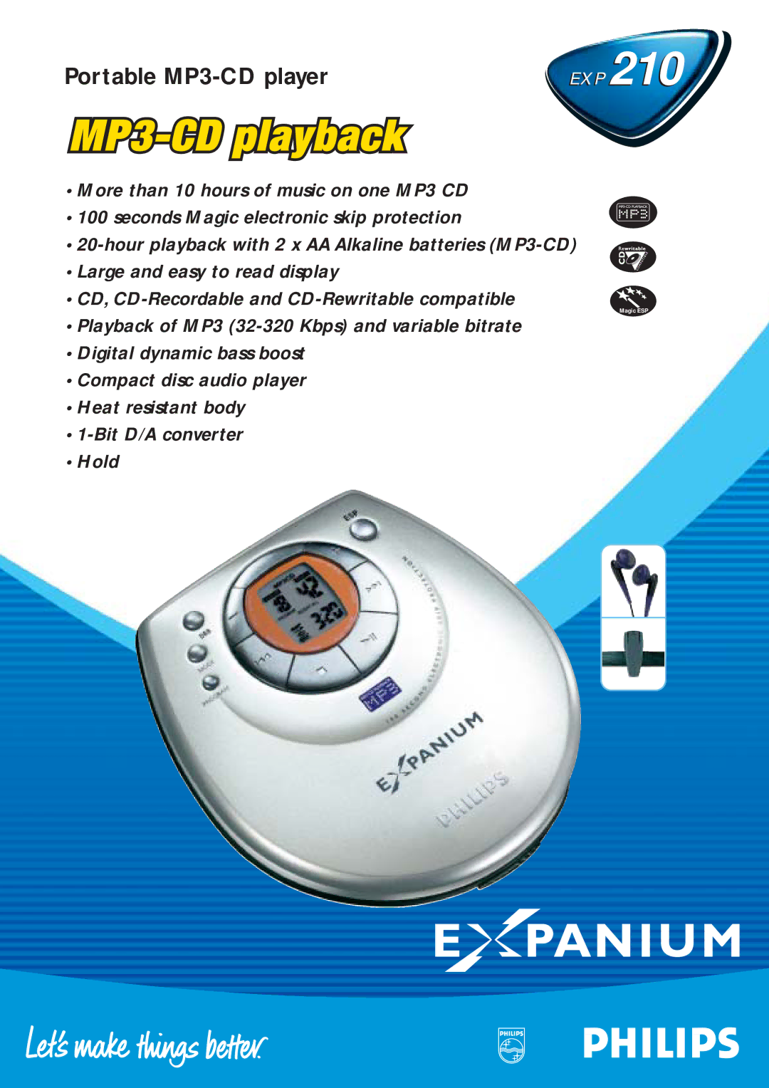 Philips EXP 210 manual Portable MP3-CD player 