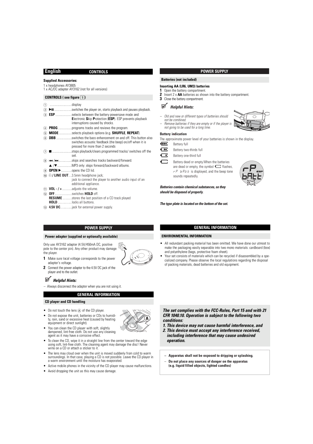 Philips EXP-2461 user manual Power Supply, General Information 