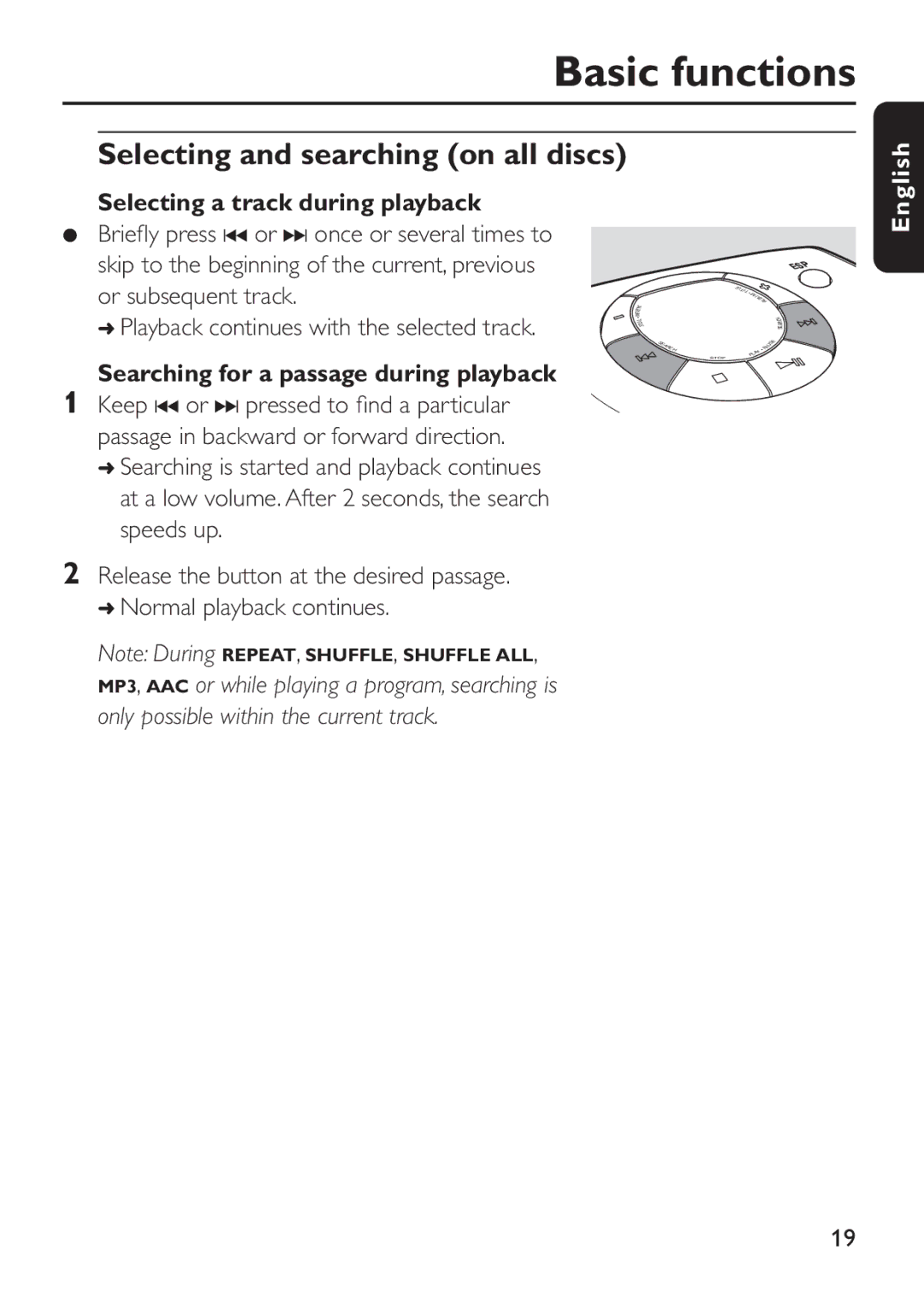 Philips EXP 301, EXP 303 manual Selecting and searching on all discs, Selecting a track during playback 