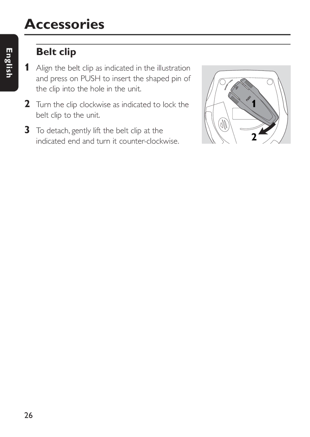 Philips EXP 303, EXP 301 manual Belt clip 