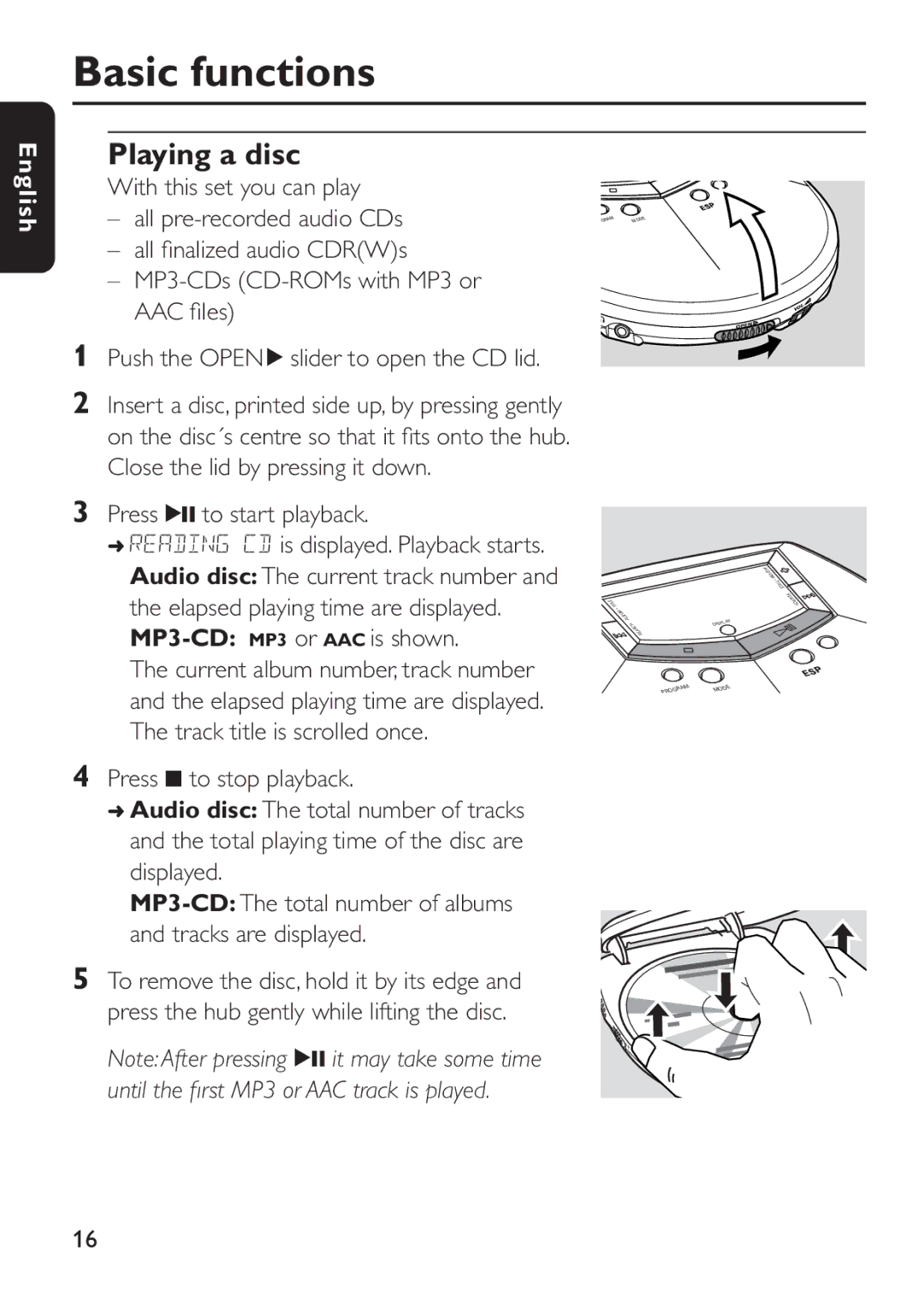 Philips EXP 501/00 manual Basic functions, Playing a disc 