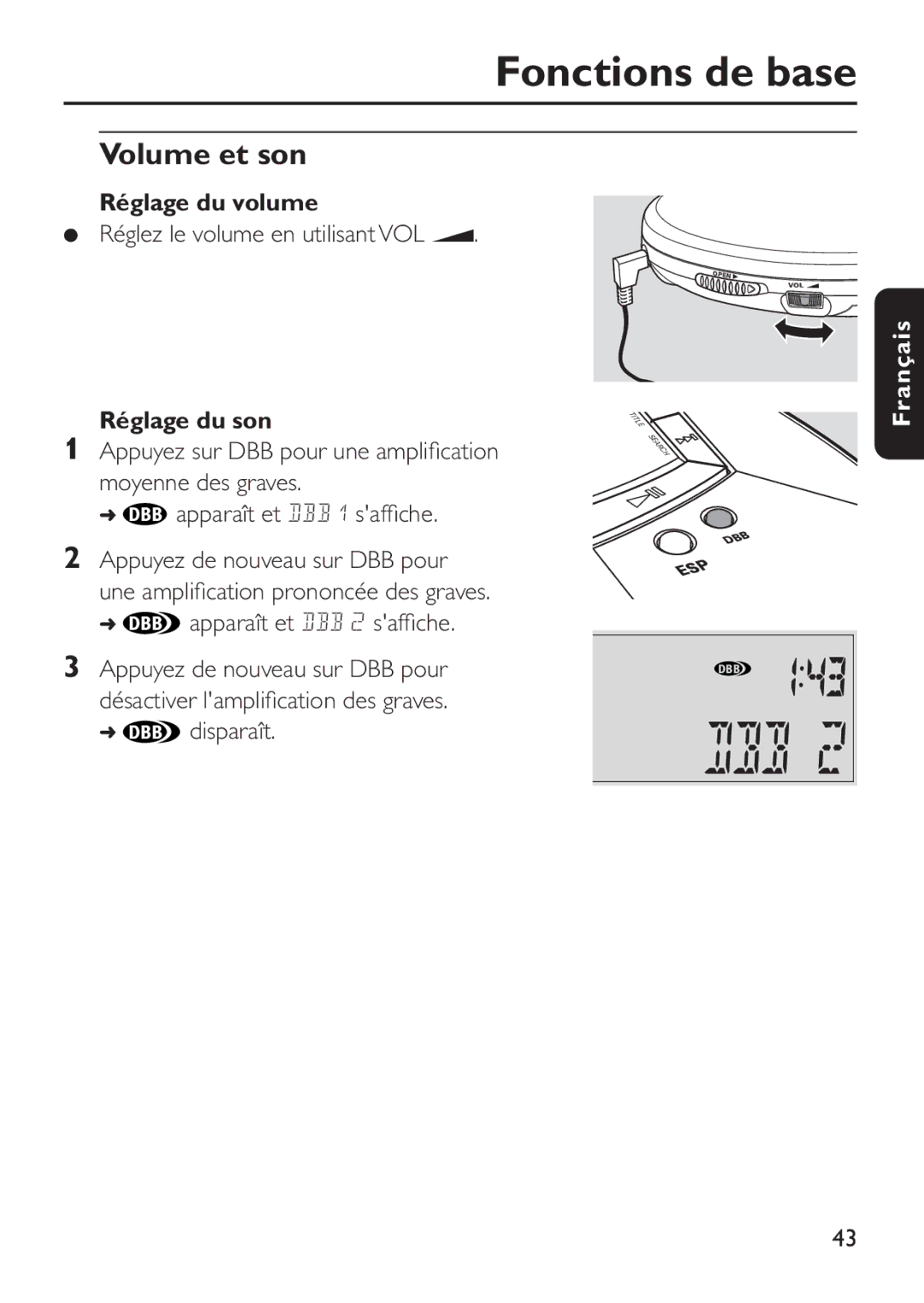 Philips EXP 501/00 manual Volume et son, Réglage du volume, Réglage du son 