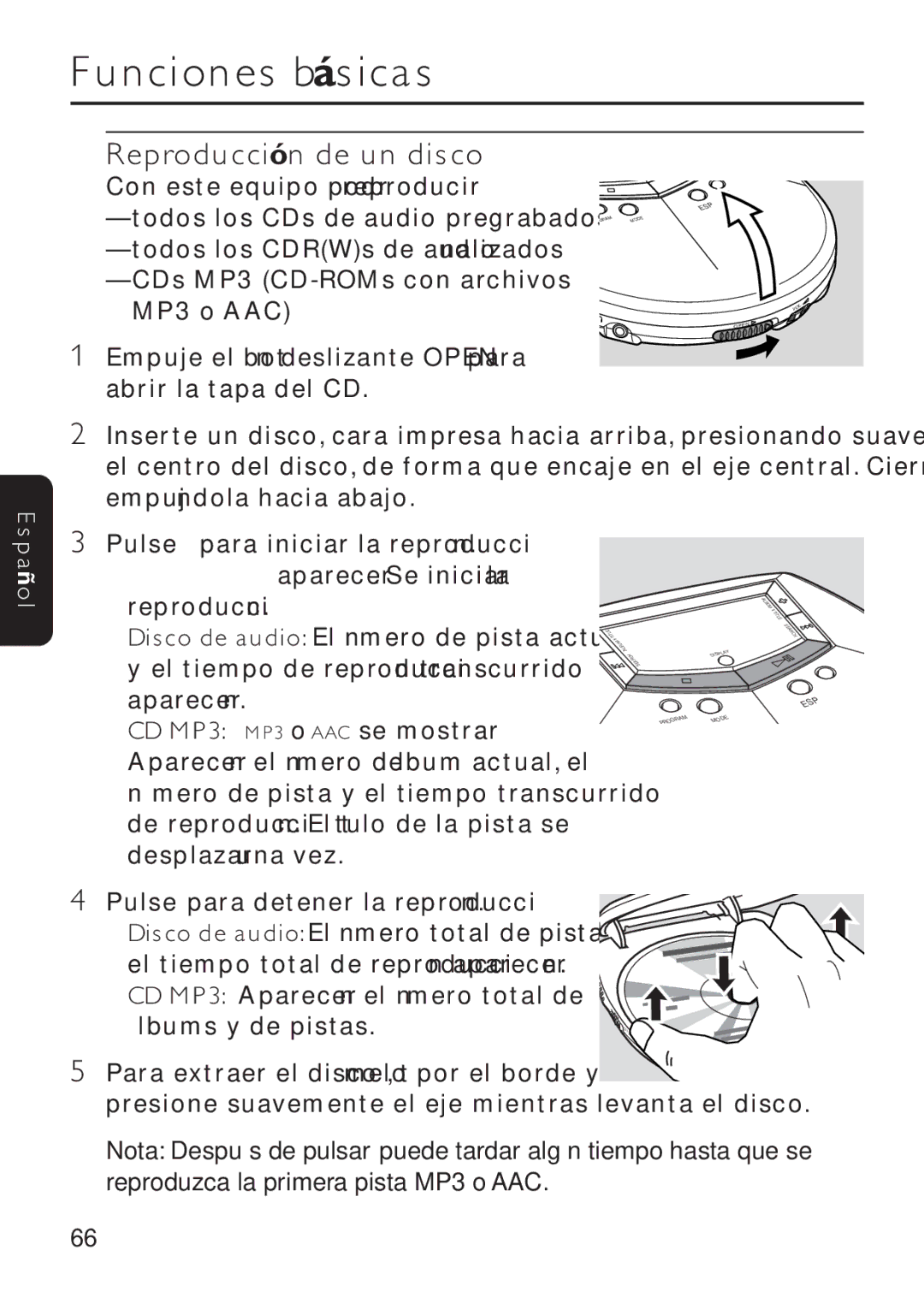 Philips EXP 501/00 manual Funciones básicas, Reproducción de un disco, Pulse 9 para detener la reproducción 