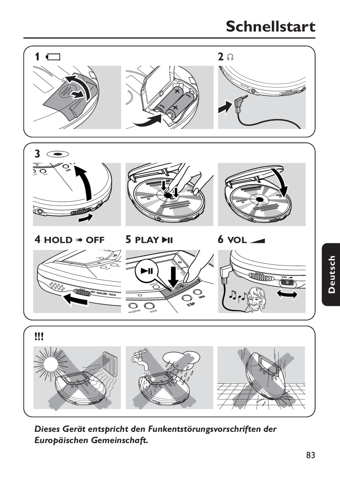 Philips EXP 501/00 manual Schnellstart, Hold OFF 5 Play 