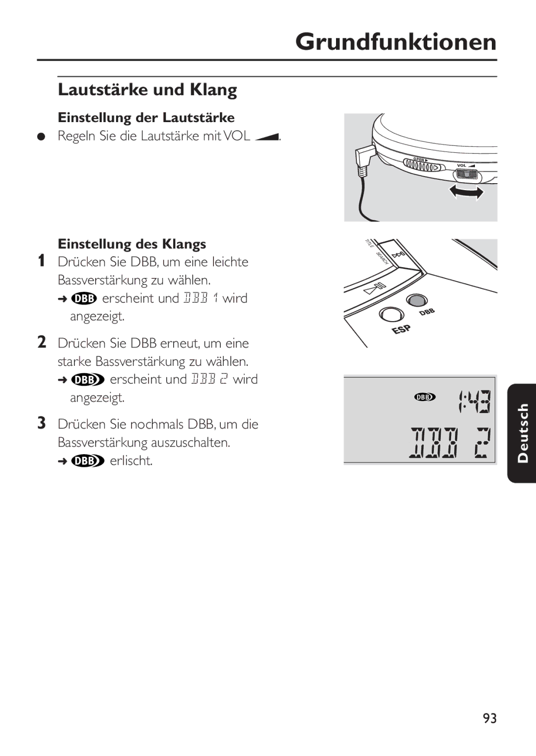 Philips EXP 501/00 manual Lautstärke und Klang, Einstellung der Lautstärke, Einstellung des Klangs 