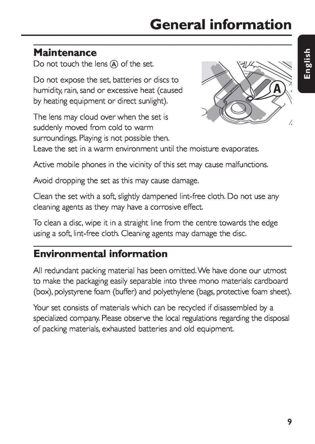 Philips EXP 501/00 manual General information, Maintenance, Environmental information, English 