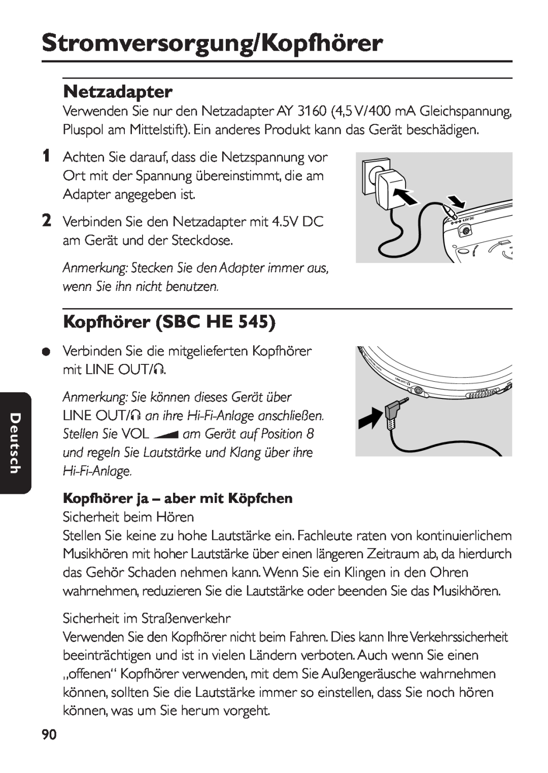 Philips EXP 501/00 Stromversorgung/Kopfhörer, Netzadapter, Kopfhörer SBC HE, Kopfhörer ja - aber mit Köpfchen, Deutsch 