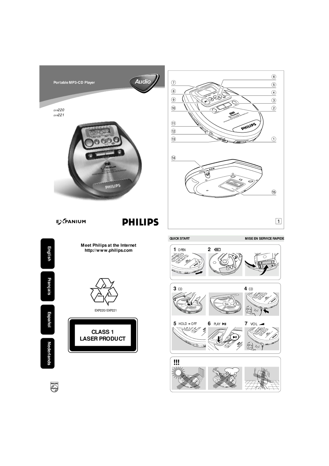 Philips EXP220/01 quick start Class Laser Product, EXP220/EXP221, Play 