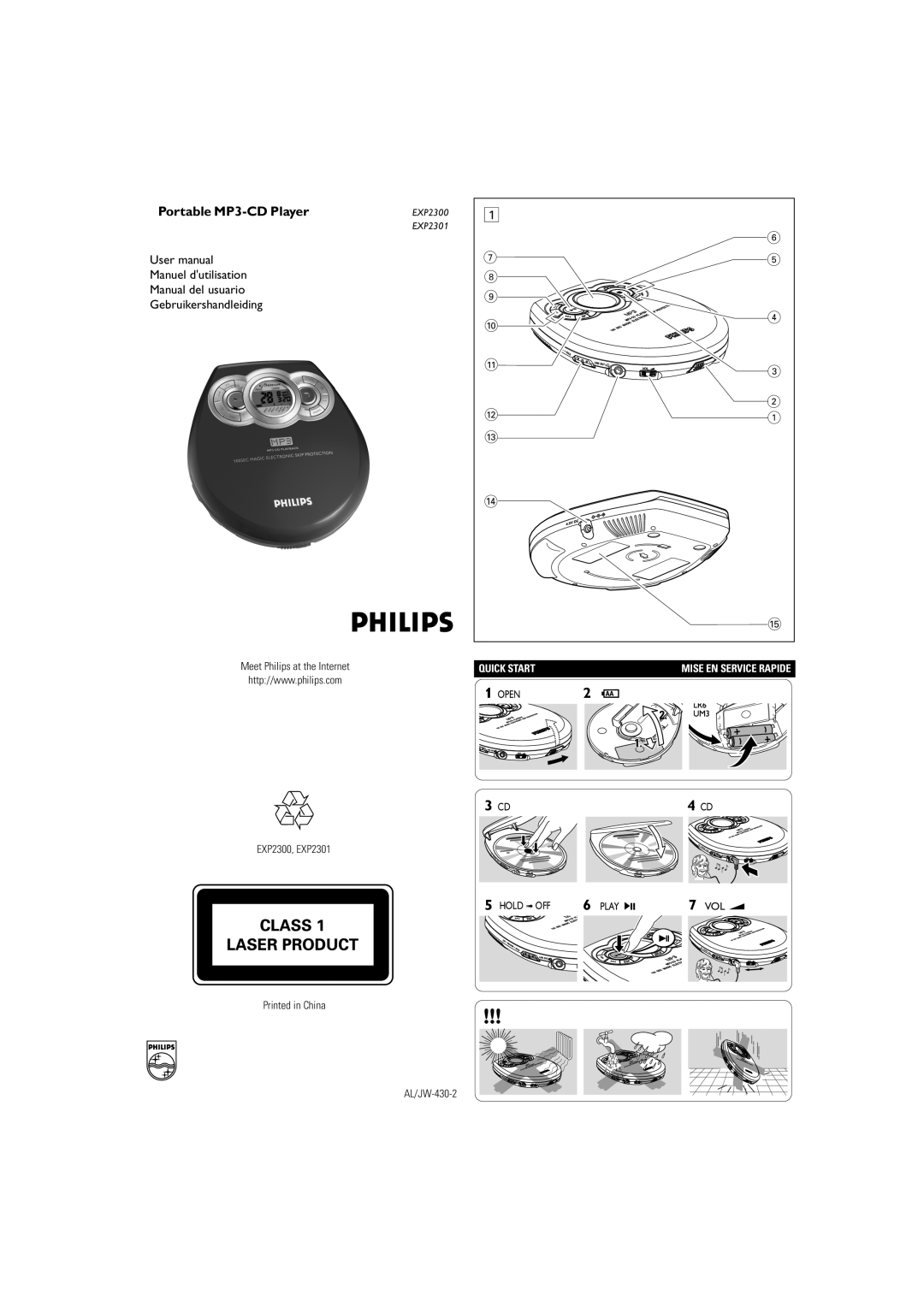 Philips EXP2300, EXP2301/00 user manual Portable MP3-CD Player 