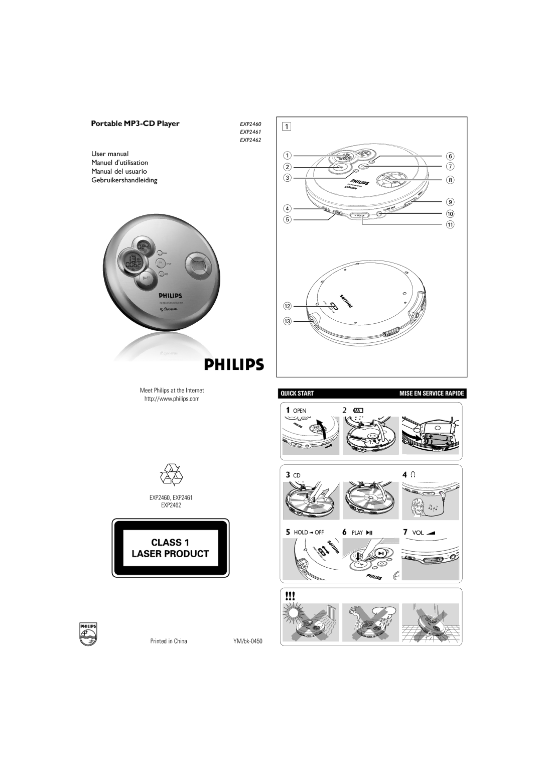 Philips EXP2460/02 user manual Meet Philips at the Internet, EXP2460, EXP2461 EXP2462 Hold OFF Play VOL 