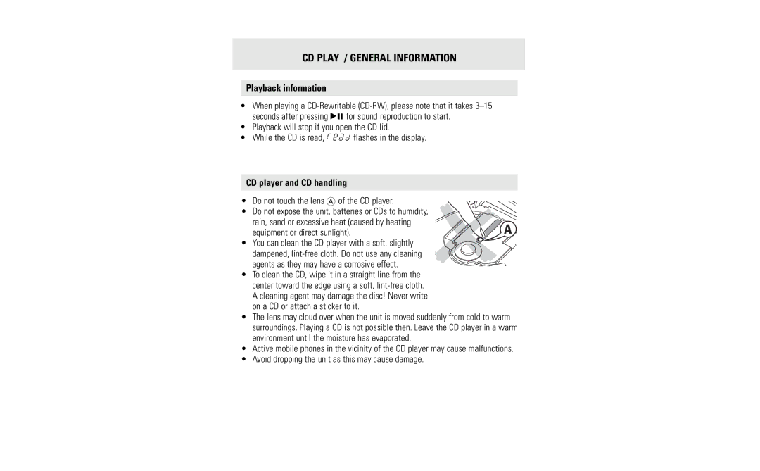 Philips EXP2540/02 user manual Playback information, CD player and CD handling 