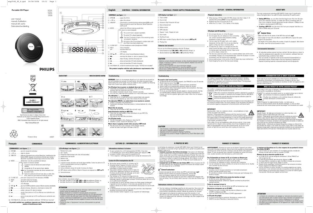 Philips EXP2544/02 user manual Controls see figure, LCD display see figure, Batteries not included, Playback information 